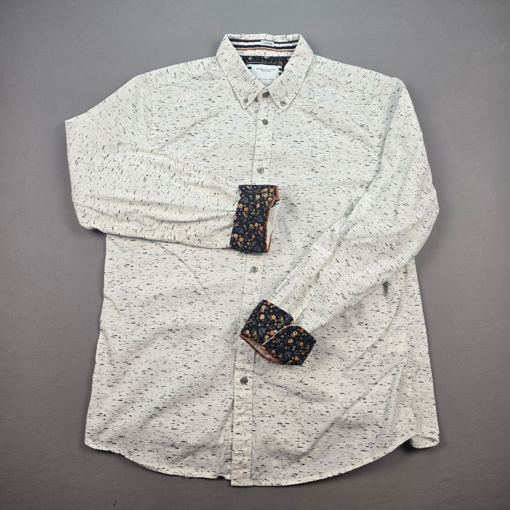 Denim & Flower White Abstract Print Slim Cotton Dress Shirt - L